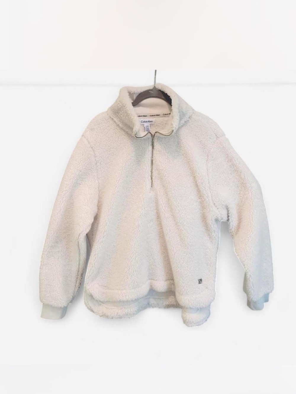 Teddy Calvin Klein Womens  Cream Sherpa Half-Zip Pullover size L